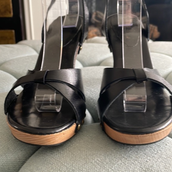 7 For All Mankind Black Leather Sandals with Wooden Ombré Heels - Picture 3 of 16